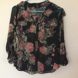 Forever 21 Black Floral Button-up